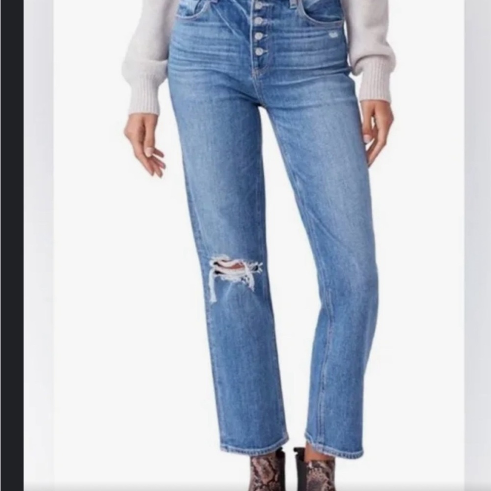 Paige Sarah straight ankle exposed button fly jeans